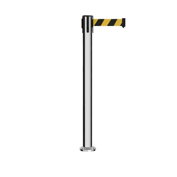 Montour Line Stanchion Belt Barrier Fixed Base Pol.Steel Post 16ft.Black/Yel Belt MX650F-PS-BYD-160